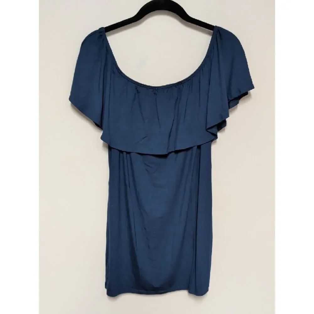 Off-Shoulder Ruffle Blouse in Deep Blue - Picture 4 of 5
